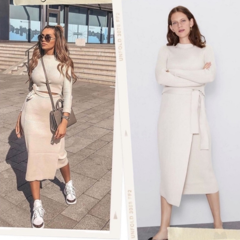 🤍 ZARA Cream Sweater & Skirt Set - Bloggers Favorite 🤍